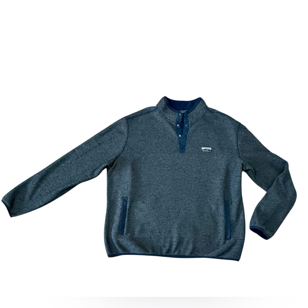EDDIE BAUER Men's Knit Fleece Sweater 1/4‎ Snap Muff Pocket Gray Navy Sz-XLarge